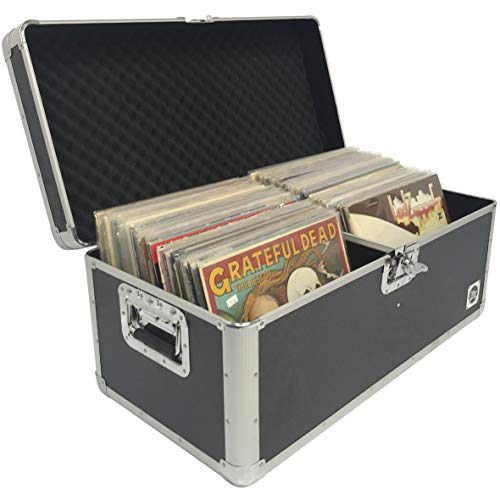 EASYGO PRODUCTS Classic Acts Vinyl Record Album Storage Case – Aluminum Lp Record Player Crates for Records (Holds 150 Records)