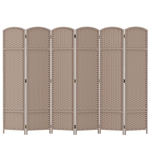 Room Divider 4 Panel Screen 5.6 Ft Tall Partition Room Dividers Brown Privacy Screens Folding Room Separation Free Standing Waterproof Wood Frame Wall Divider