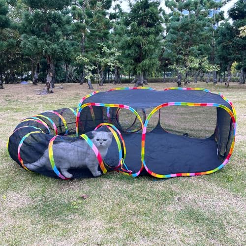 Outdoor Cat Enclosures, Cat Playground Portable Mesh Tent, Outside Circle Playpen Tunnel for Kitty, Rabbit, Puppy and Small Animals