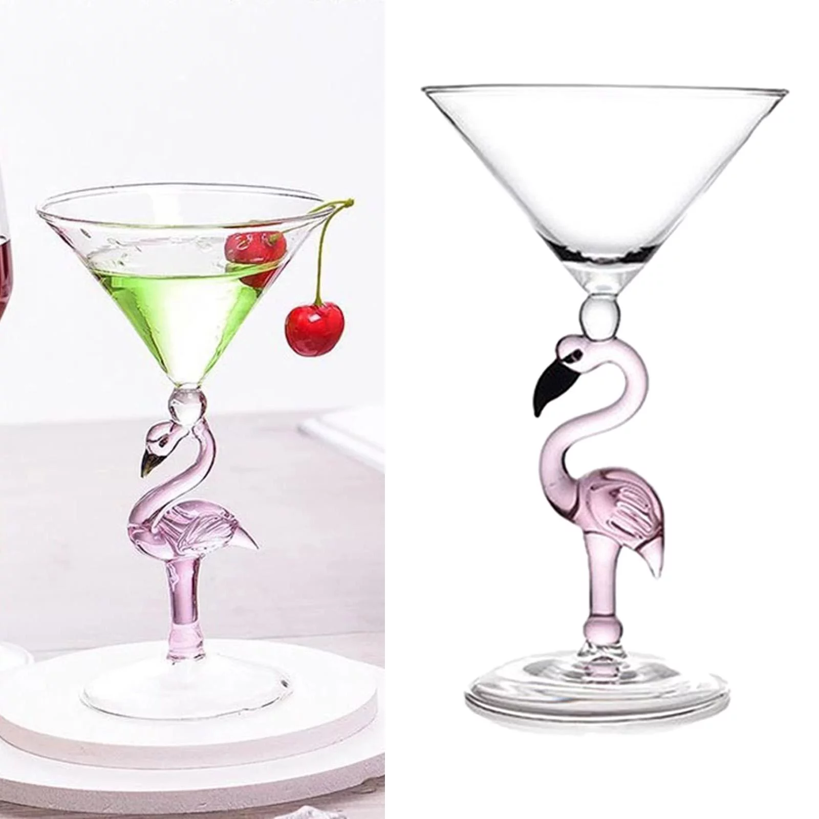 Pink Flamingo Martini Goblet Transparent Drinkware Crystal Champagne Cup for Christmas Cocktail Birthday Parties , 200ML
