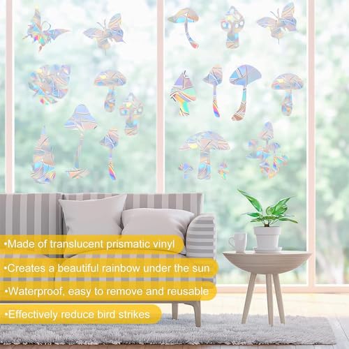 36PCS Snowflake Window Stickers Anti Collision Decals to Save Birds - Non Adhesive Prismatic Vinyl Rainbow Stickers