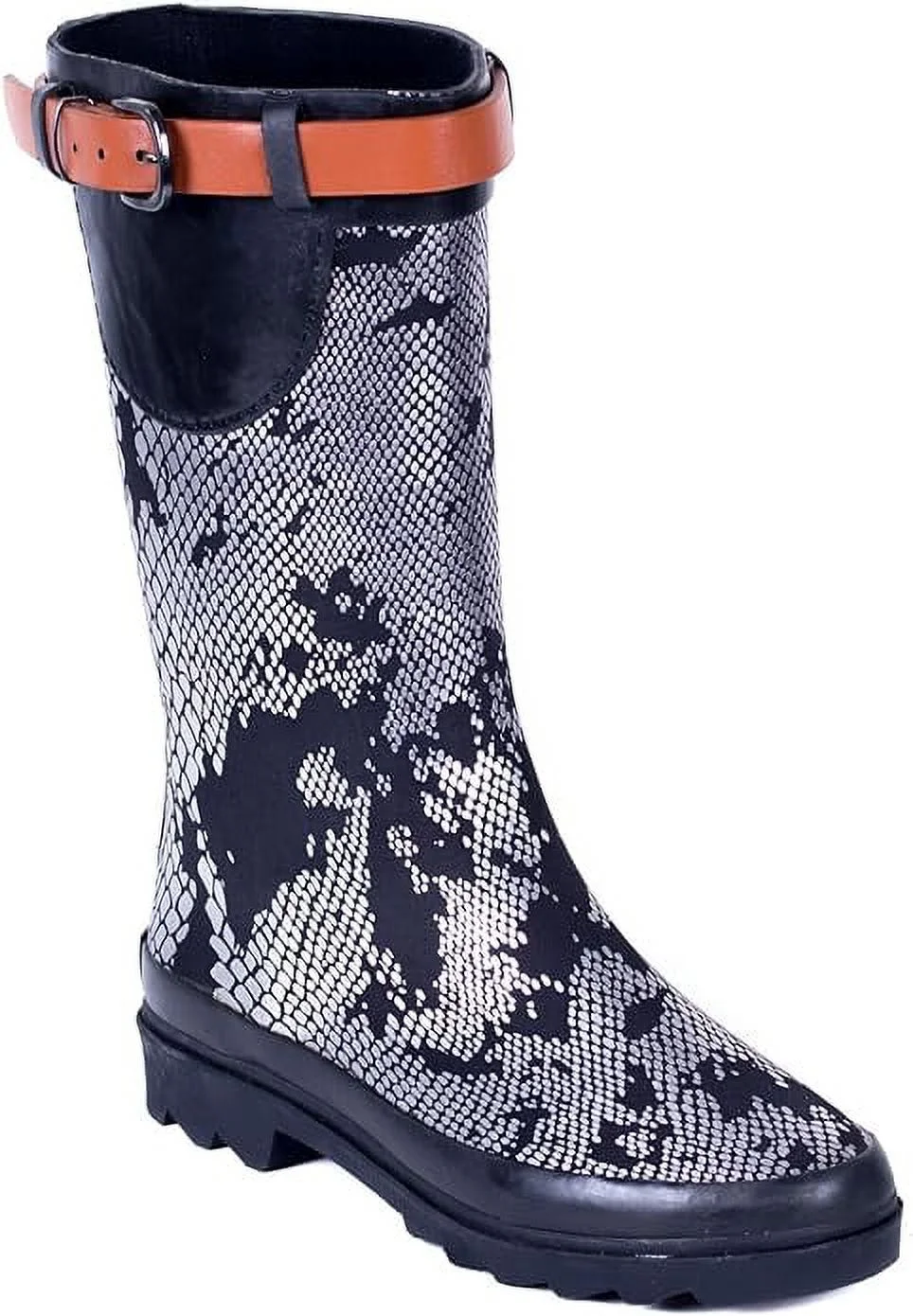 Forever Young Women's Metallic Snake Skin Print Couture Rain Boot