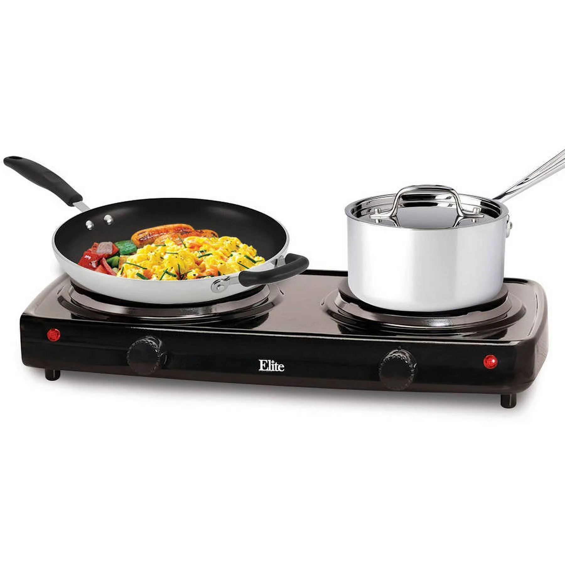 Elite EDB-302BF Cuisine Electric Double Cast Burner Hot Plate Black