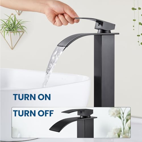 Airuida Brushed Gold Tall Waterfall Bathroom Vessel Sink Faucet Modern Bathroom Vanity Faucet Single Handle Single Hole Farmhouse Bar Mixer Tap Washbasin Faucet Deck Mount