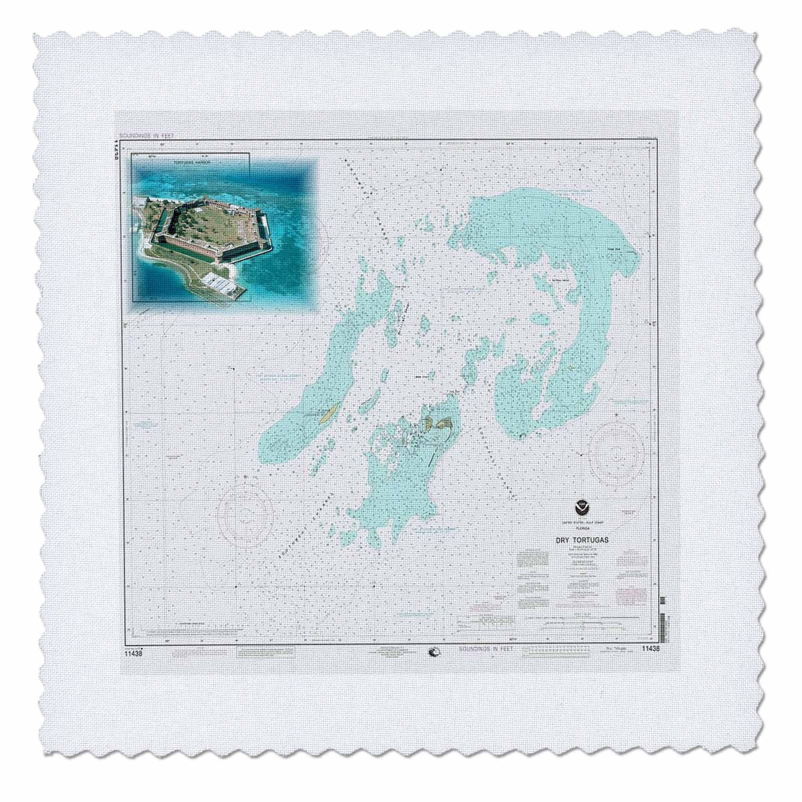 Print of Dry Tortuga Nautical Chart With Fort Jefferson 10x10 inch quilt square qs-204868-1