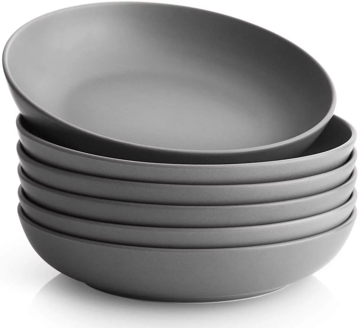 Y YHY Pasta Bowls Set of 6, Salad Serving Bowls Large, Ceramic Soup Bowls 30 Ounces, Grey Matte