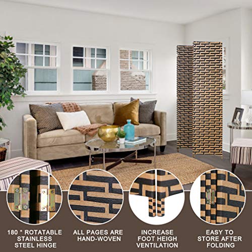 Wood Mesh Woven Design 4 Panel Folding Wooden Screen Room Divider