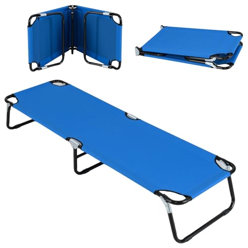 Giantex Folding Camping Cot for Adults, Portable Sleeping Cot Bed with 600D Oxford Fabric, Heavy Duty Frame, 350Lbs Capacity, 1-Step Use, Outdoor Lounge Chair for Sleepover Hiking, Home & Office, Grey