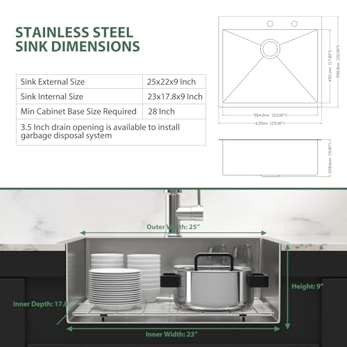 25 Inch Utility Laundry Sink Drop In 16 Gauge Stainless Steel Single Bowl Laundry Room Sink Laundry & Utility Room Kitchen Sinks 25