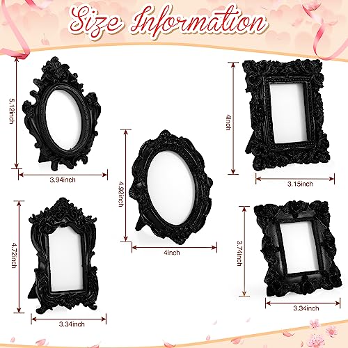 Maitys 15 Pcs Mini Picture Vintage Frames Tiny Antique Photo Baroque Ornate Resin Oval Frame Table Top Display Home Wedding Decor (Black)