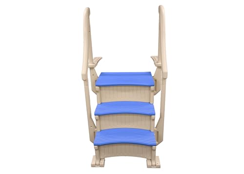 Confer Plastics Curve with Add On in-Pool Inground Pool Step 3 Tread Stair Entry System w/ 2 Handrails & Adjustable Mounting Brackets for In Ground Swimming Pool, Grey Treads