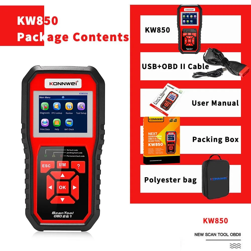 KONNWEI OBDII Scanner Code Reader (KW850) Professional OBDII Anto Scanner Car Diagnostic Check Engine Light Scan Tool for All OBDII Cars Since1996