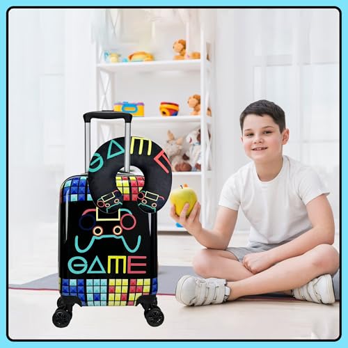 Kid’s Luggage Set 2 Piece Suitcase Set 16’’ Hardside Luggage with Spinner Wheels Girls Boys Carry on Toddler Luggage Travel Rolling Luggage Carry on Luggage Airline Approved Football