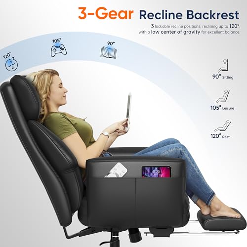 GABRYLLY Ergonomic Chair with Footrest – Wide Cross Legged Chair with Reversible Armrests, 120°Tilt, Heavy-Duty Base, Big and Tall Executive Chair Plus, Brown, GY82766