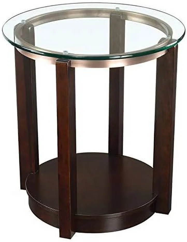 KHBIULIFE Round Traditional Wood End Table with Glass Top in Espresso