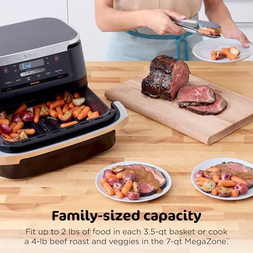 Ninja Foodi 10QT 6-in-1 DualZone Smart XL Air Fryer, 2 Independent 5QT Baskets, Smart Cook Thermometer, Match Cook, Smart Finish, Air Fry, Roast, Bake, Dehydrate, Reheat, Grey, DZ550