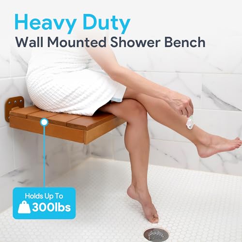 Wool & Ray Folding Shower Seat | Shower Seat for Inside Shower | Sturdy Teak Shower Bench | High End Teak Bench | Foldable Shower Chair | Teak Shower Benches for Inside Shower