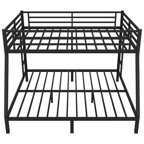 Heavy Duty Bunk Bed Frame with Ladder, Twin XL Over Twin XL Bunk Beds with Safety Guardrails, Adults Bunk Beds with Noise-Reducing Rubber Stoppers, Easy Assemble, Black