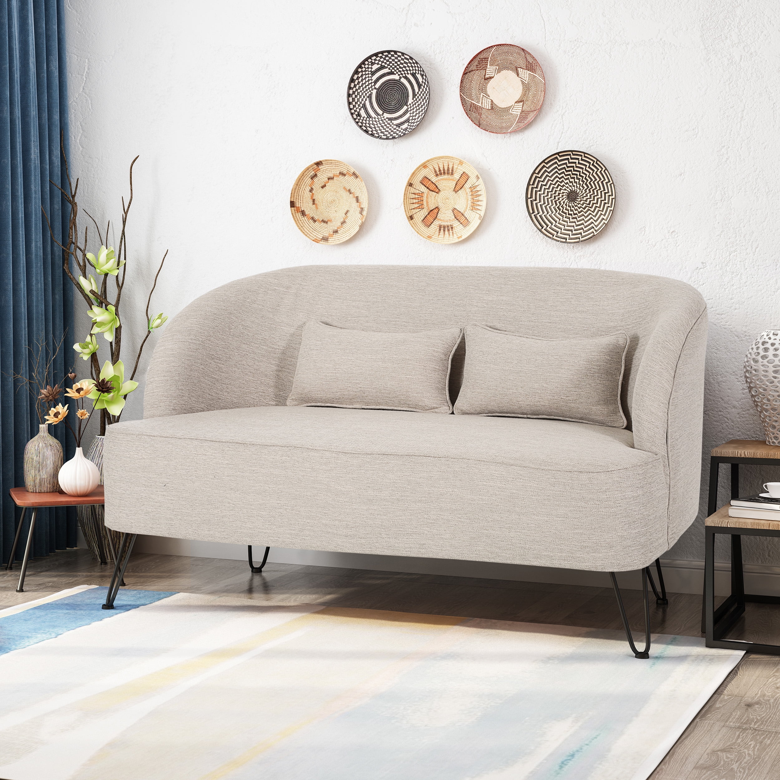 GDF Studio Miraloma Modern Fabric Upholstered Loveseat with Hairpin Legs, Beige
