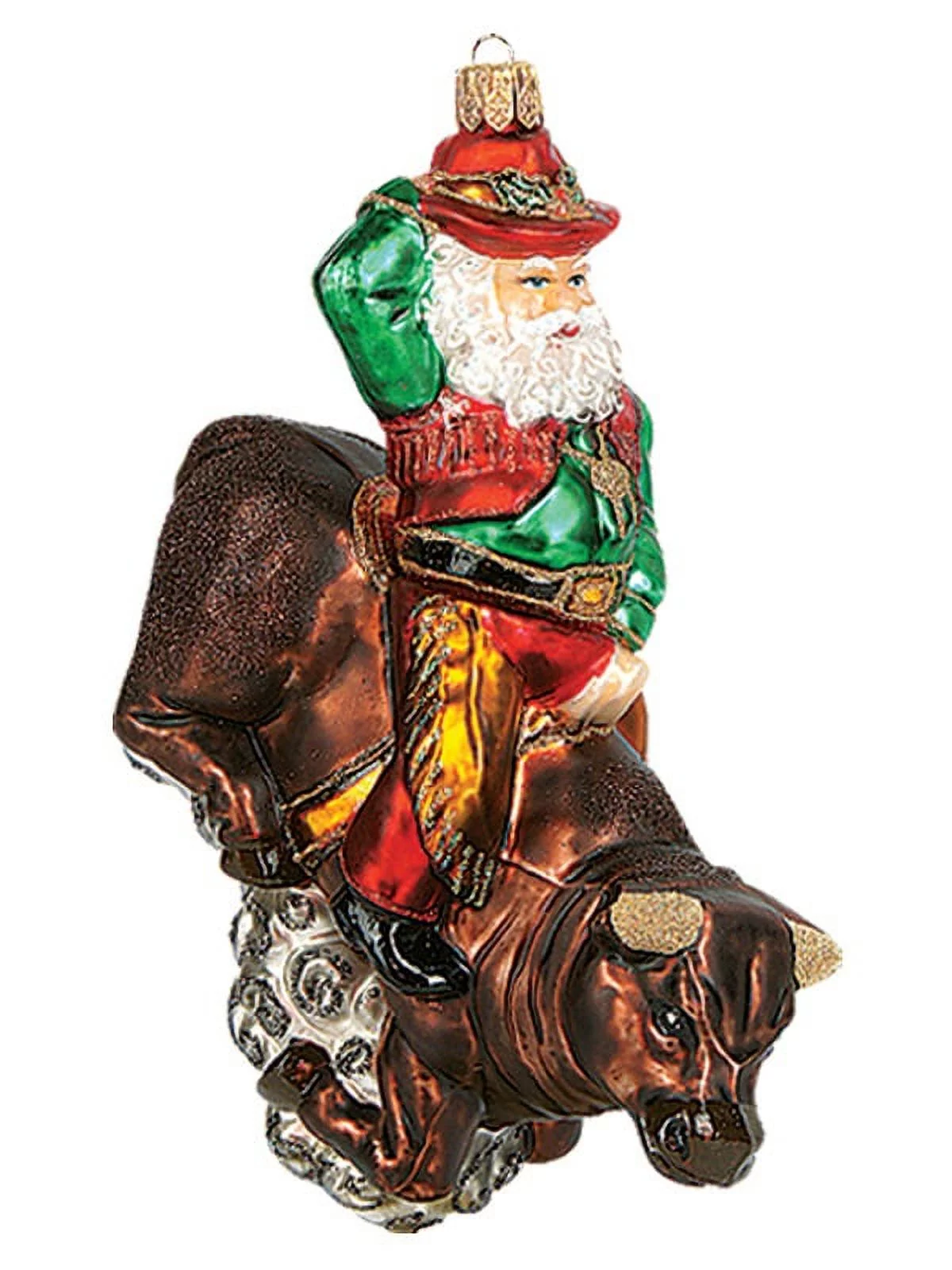 Western Santa Cowboy Bull Rider Polish Glass Christmas Ornament Tree Decoration