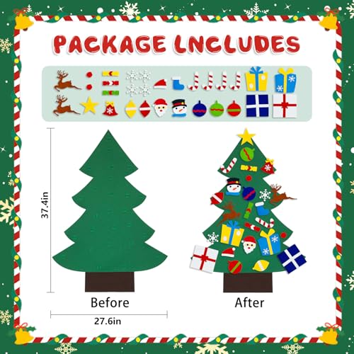 Luerbi DIY Felt Christmas Tree with 32PCS Ornaments, 3.2 Feet Montessori Felt Christmas Tree for Toddlers, Xmas New Year Door Wall Window Hanging Craft Decorations for Kids Xmas Party Favors