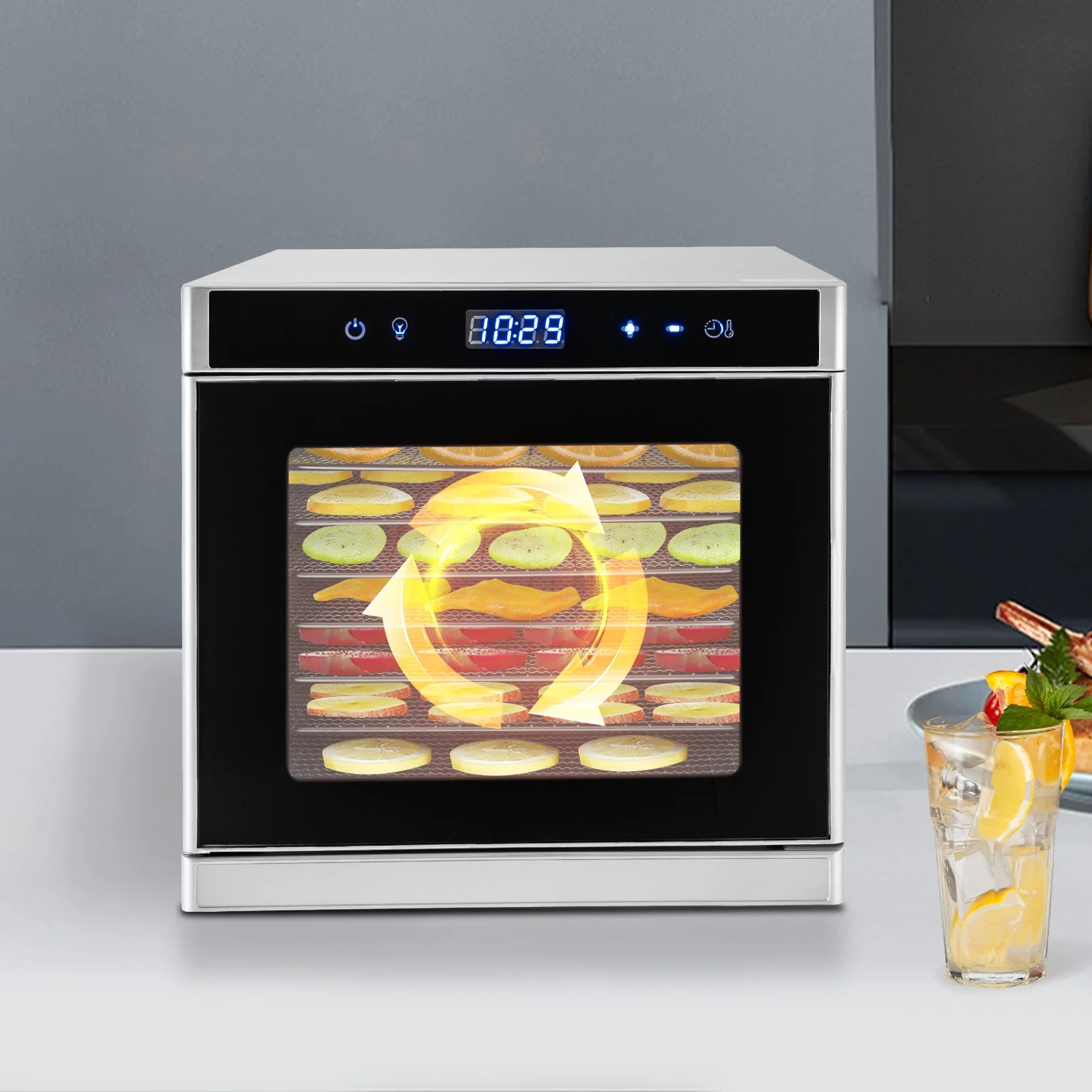 Miumaeov 8 Tray Commercial Food Dehydrator Stainless Steel Fruit Meat Jerky Dryer Machine Timer