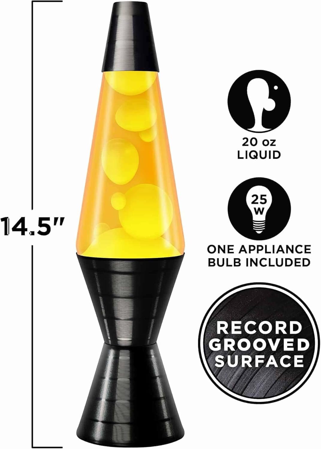 Lava® Lamp - 14.5'' Vinyl Record Grooved Base - The Original Motion Light - Yellow Wax and Orange Liquid - Item #2017