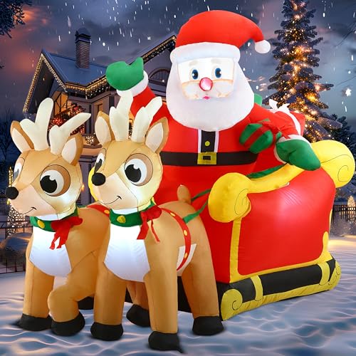 Joiedomi 6 FT Long Christmas Inflatable Santa on Sleigh with 2 Reindeer, Inflatable Christmas Yard Decorations with Build-in LED, Blow Up Xmas Decorations Outdoor for Party Yard Garden Lawn Décor