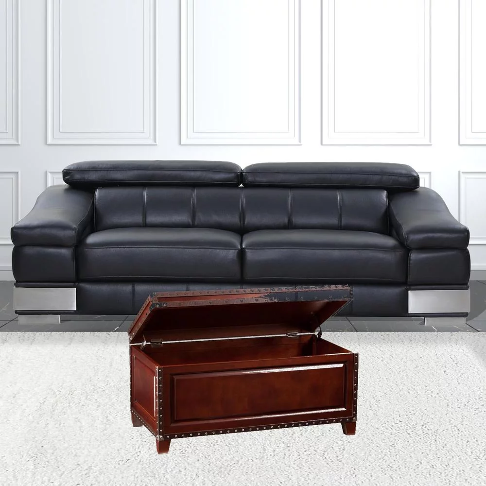 HomeRoots  40 in. Solid Wood & Metal Rectangular Coffee Table, Brown