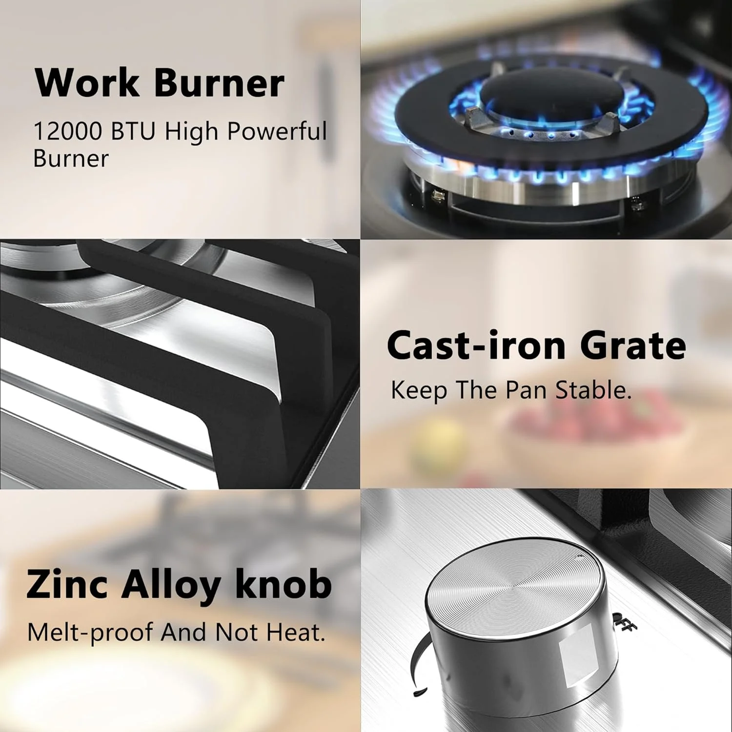 KOXKING 2 Burner Gas Cooktop, 12 Inch NG/LPG Dual Fuel  Gas Stove Top, Stainless Steel Propane Cooktop with Thermocouple Protection, Bulit-in Gas Hob