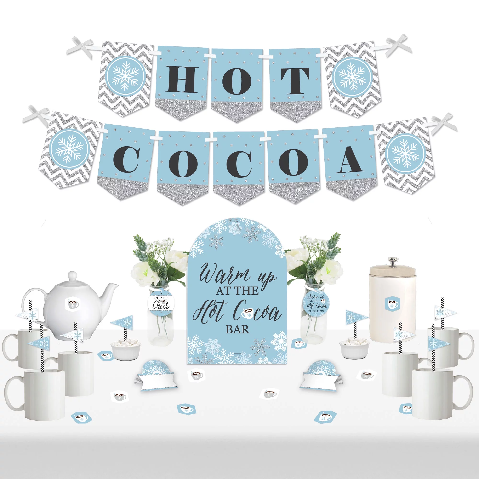 Big Dot of Happiness Winter Wonderland - DIY Snowflake Holiday Party and Winter Wedding Hot Cocoa Signs - Drink Bar Decorations Kit - 50 Pieces