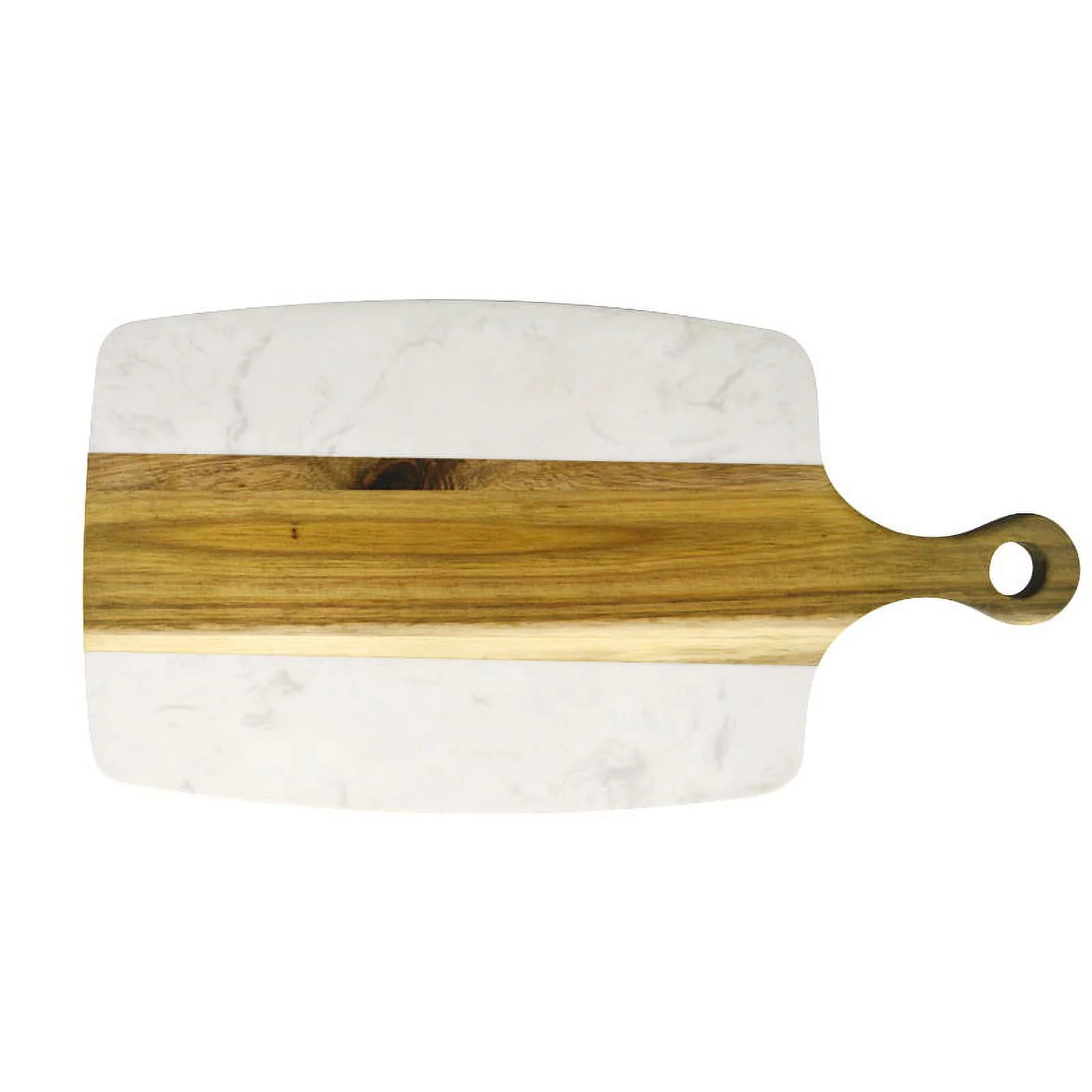 J QUATTUOR Acacia Wood and Marble Cheese Board with Handle, Serving Tray, Charcuterie Platter for Cheese, Fruit, Meat, Sushi