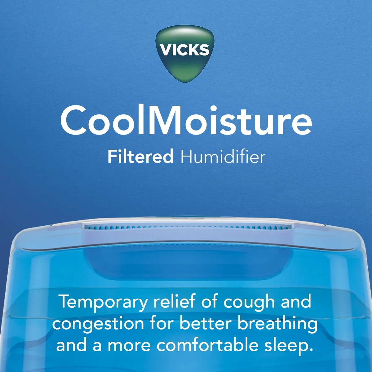 Vicks 1 gal 400 sq ft Cool Moisture Humidifier with UV Technology, V3900, Blue/White