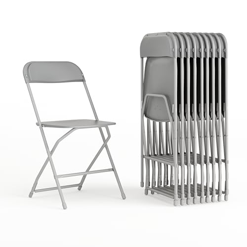EMMA + OLIVER Set of 10 Plastic Folding Chairs - 650 LB Weight Capacity Lightweight Stackable Folding Chair in Black