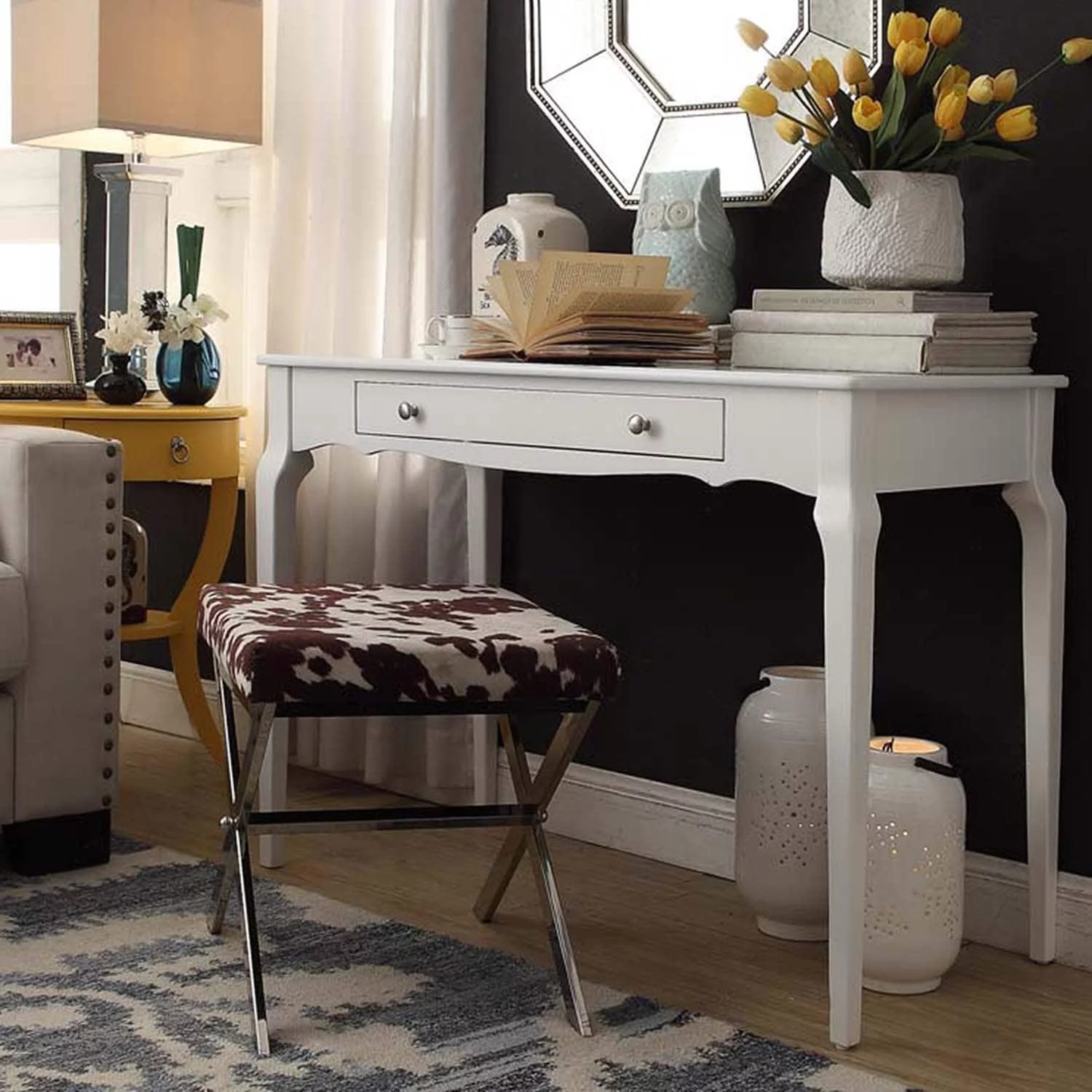 Weston Home Catalpa Office Writing Desk with Drawer, White