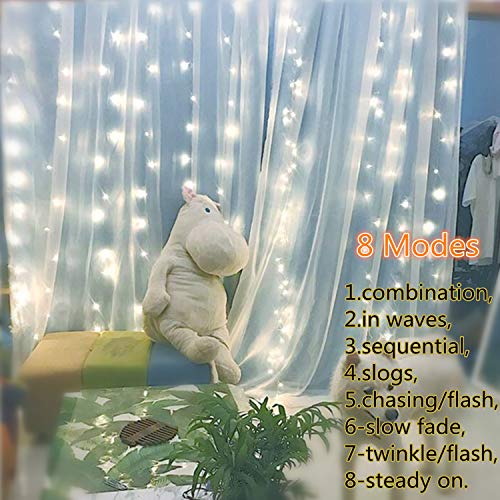 YEOLEH String Lights Curtain,USB Powered Fairy Lights for Party Bedroom Wall,8 Lighting Modes & IP64 Waterproof Ideal for Wedding Valentines Day Decor (Multi-Colored,7.9Ft x 5.9Ft)