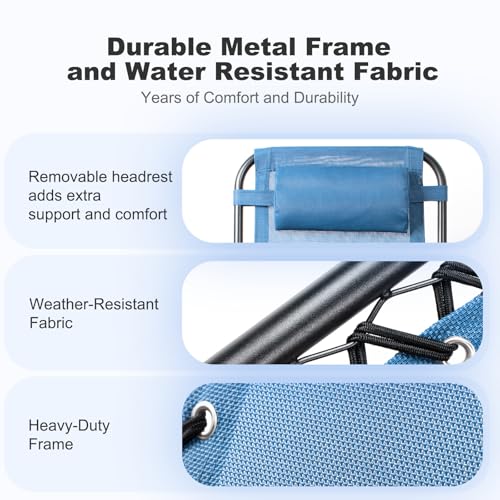 Nazhura Set of 2 Relaxing Recliners Patio Chairs Adjustable Steel Mesh Zero Gravity Lounge Chair Beach Chairs with Pillow and Cup Holder (Dark Green)