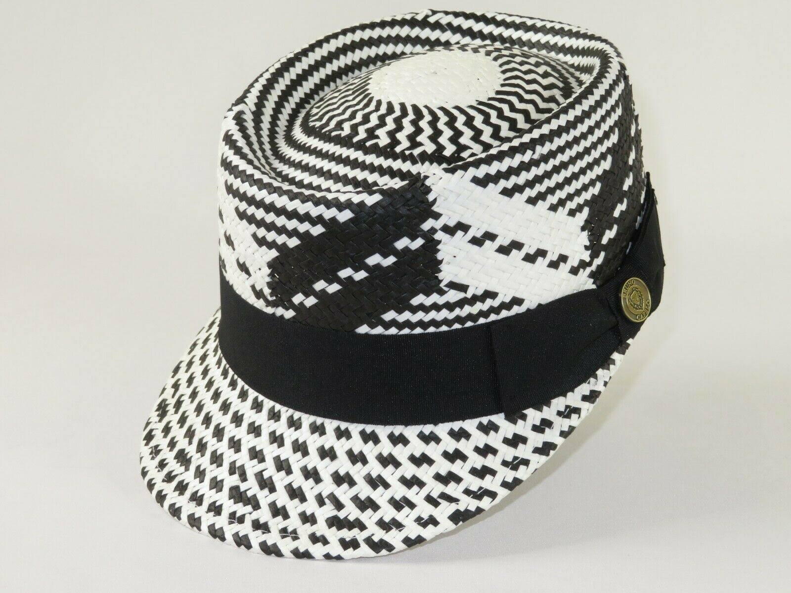 Men Summer Straw Hat Bruno Capelo Legionnaire Telescope Crown LG250 White Black, Men&s, Size: One Size