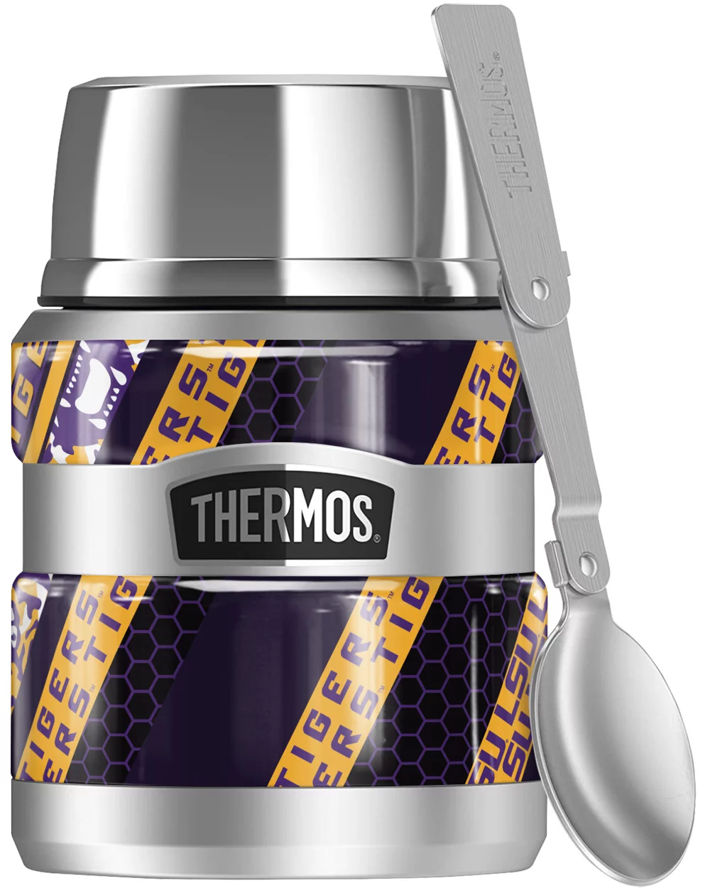 LSU Diagonal Stripes THERMOS STAINLESS KING Stainless Steel Food Jar with Folding Spoon, Vacuum insulated & Double Wall, 16oz