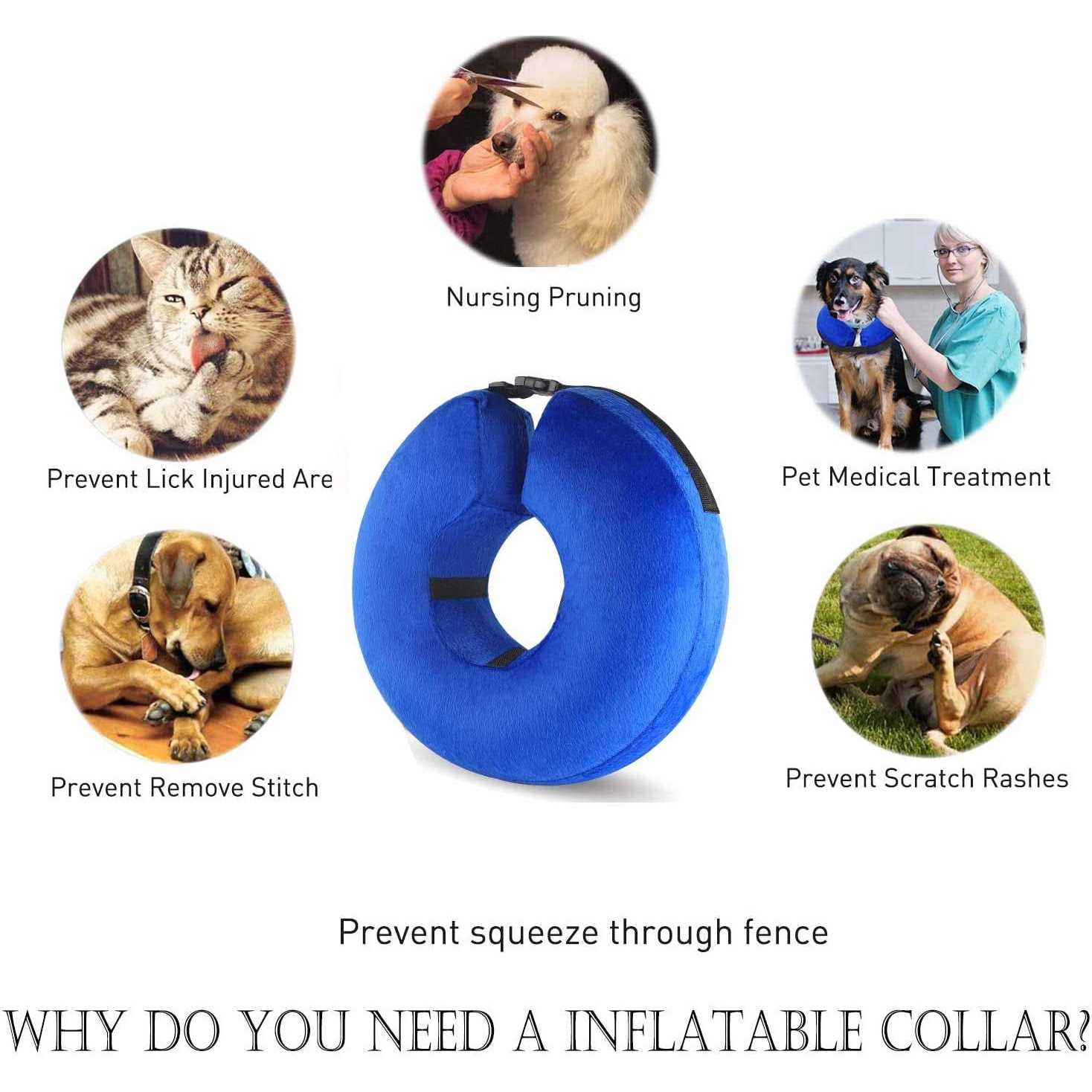 Cowin Protective Inflatable Cone Collar for Dogs and Cats Soft Pet Recovery E-Collar Cone Small Medium Large Dogs - Pet Supplies online store