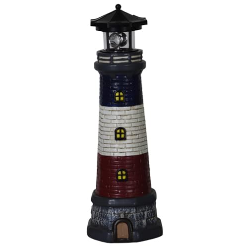 Lighthouse Solar Light Waterproof Resin Lighthouse Lamp with 360° Rotating LED Light for Patio Lawn Yard Garden Decorations