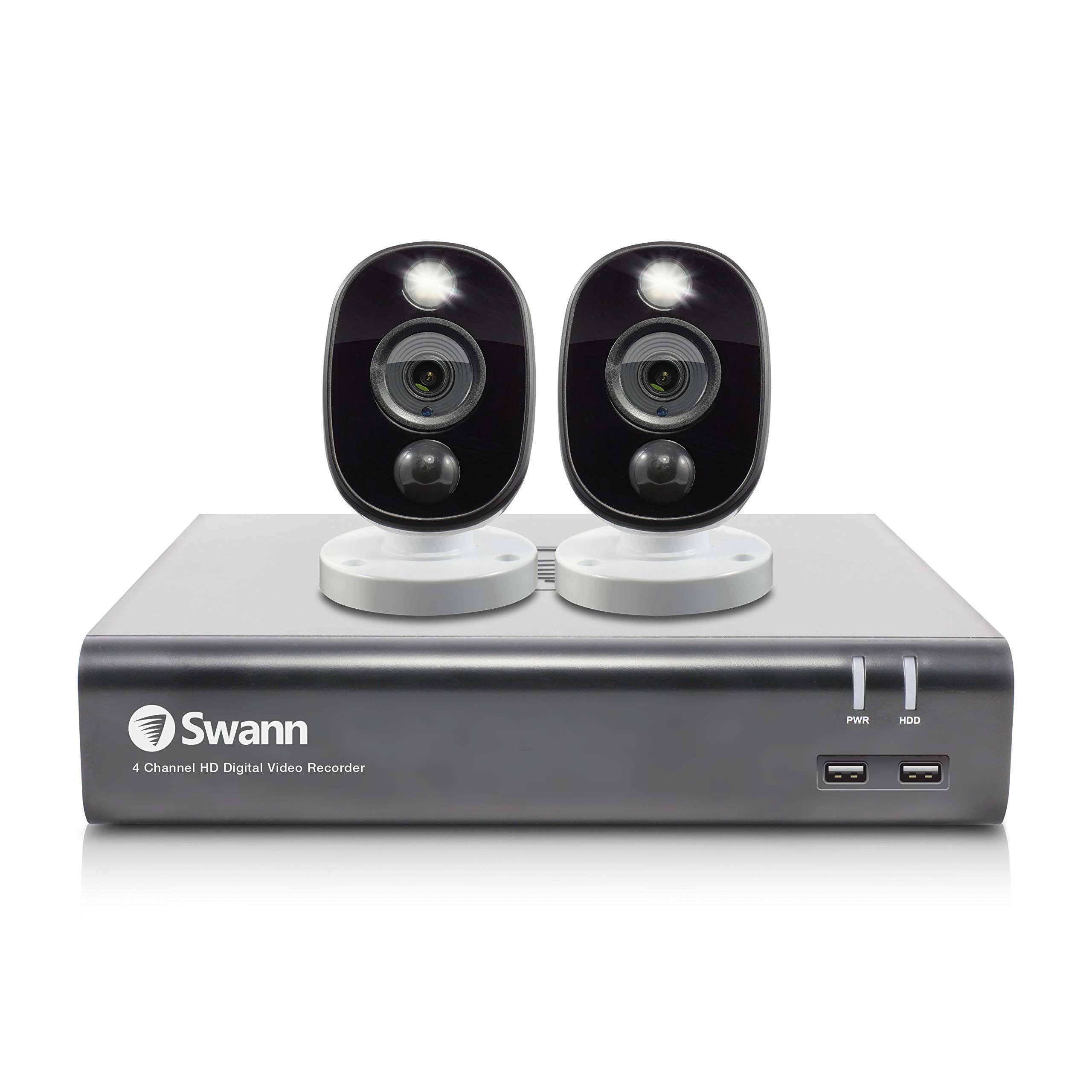 Swann - 4-Channel, 2-Camera Indoor/Outdoor Wired 1080p 1TB DVR Surveillance System - Black/White