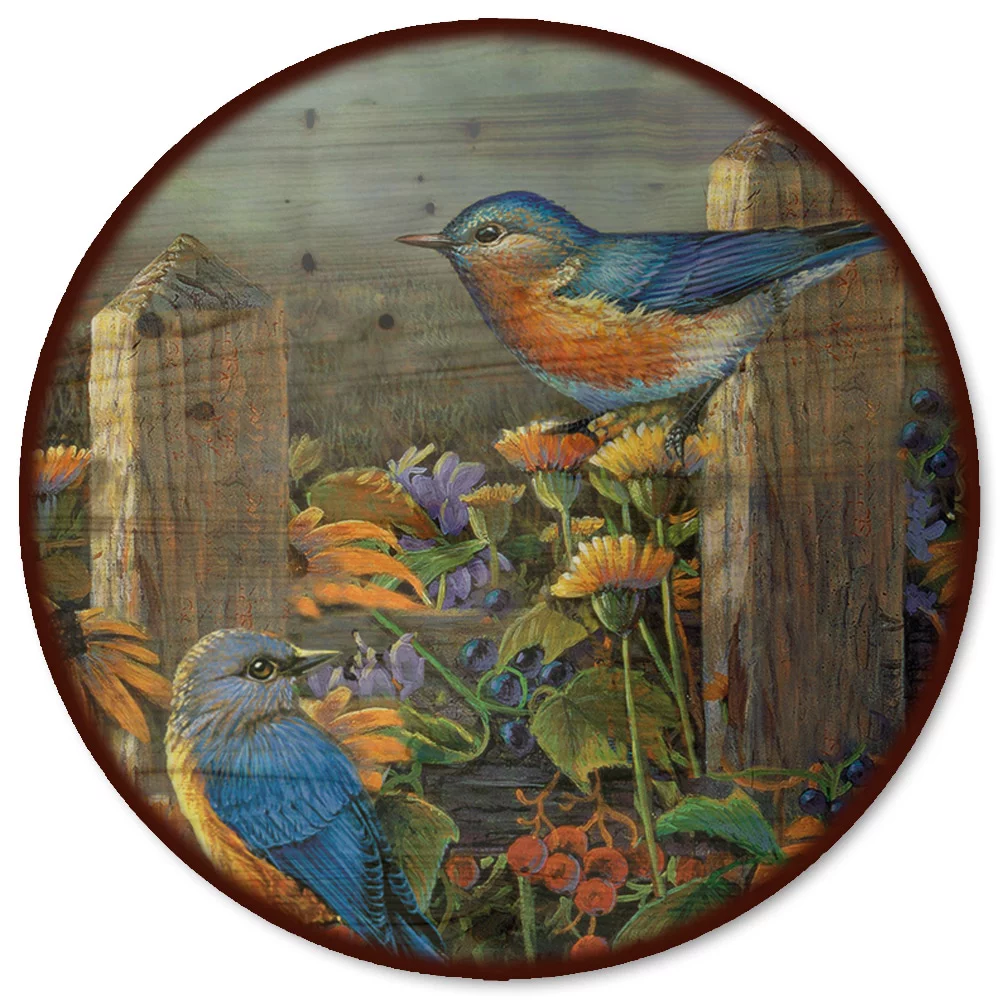House & Homebody Co.  'Linda's Bluebirds' Wood Lazy Susan - 18 x 18