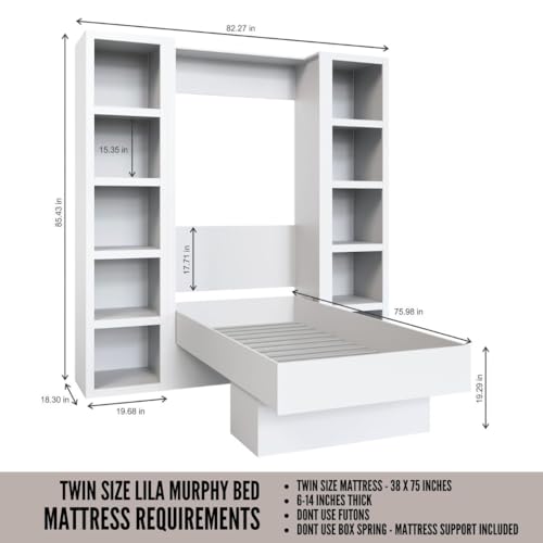 Oakland Living Easy-Lift Queen Murphy Wall Bed in Brown Wood Grain with Two Bookshelves