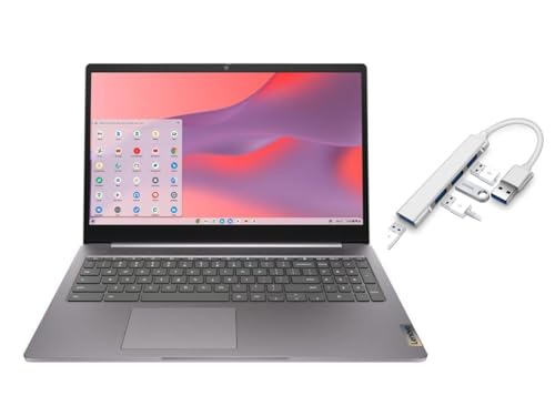 Lenovo IdeaPad 3i Chromebook 15.6” FHD 1920 x 1080 Display | Intel Celeron N4500 1.1GHz | Intel UHD Graphics | Camera |Grey | 4GB RAM | 64GB SSD | Chrome OS | Bundle with USB 3.0 Hub