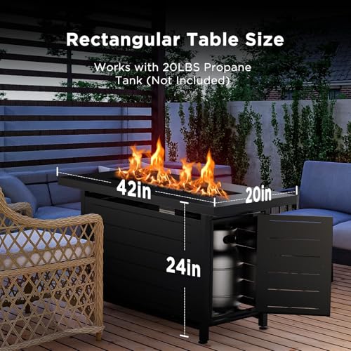 Ciays Propane Fire Pits 32 Inch Outdoor Gas Fire Pit, 50,000 BTU Steel Fire Table with Lid and Lava Rock, Add Warmth and Ambience to Gatherings and Parties On Patio Deck Garden Backyard, Black