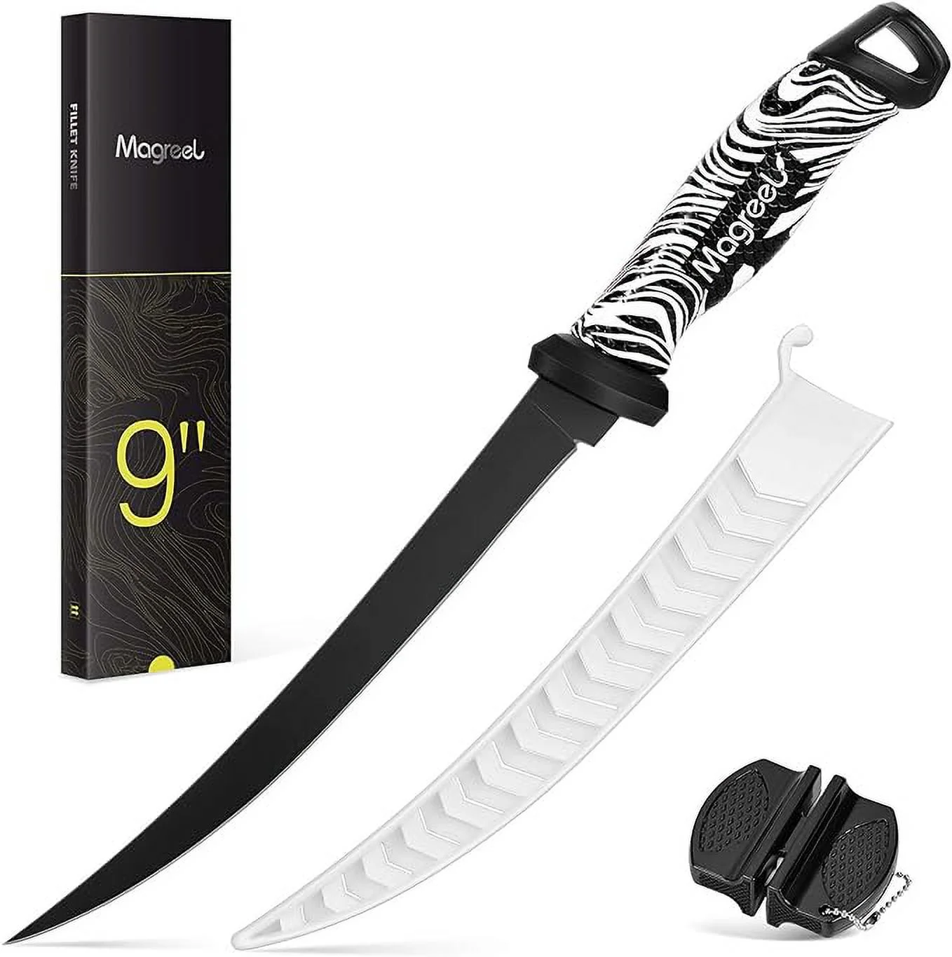 Fillet Knife Fishing Bait Knife, Sharp Stainless Steel Blade & Non-Slip Grip Handles, Professional Knife for Filleting Boning, with Ventilated Protective Sheath & Two-Stage Sharpener, 7inch/9inch