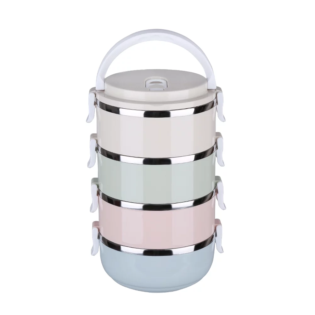 DEWIN Travel Bento - Set de tazones de Viaje Bento portátiles de Acero Inoxidable de 4 Niveles para Estudiantes de Oficina