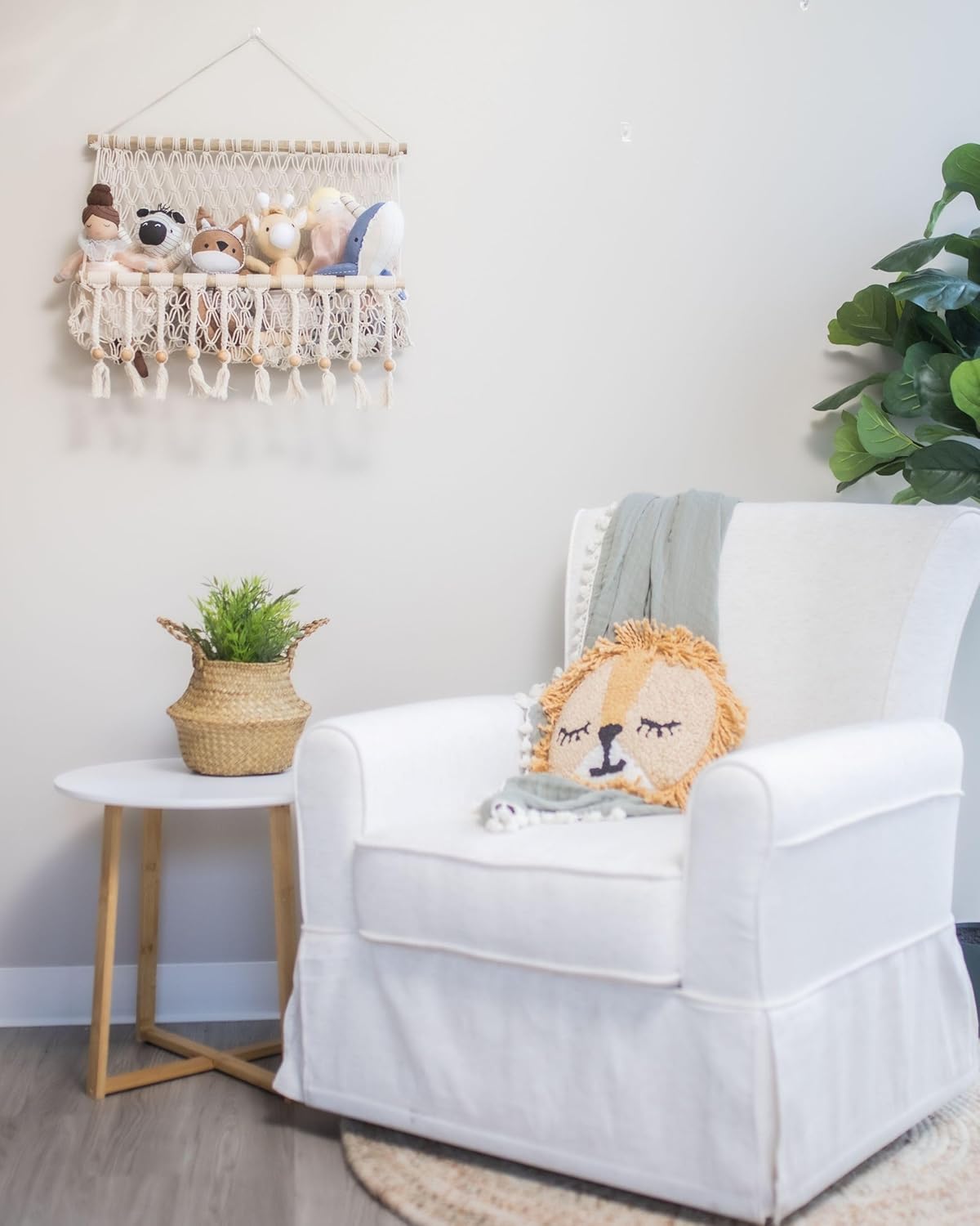 Crane Baby Willow Macrame Hanging Storage Bin, Bohemian-Style Storage Bin for the Nursery or Kid's Room