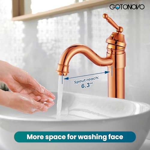 gotonovo Bathroom Vessel Sink Faucet Single Handle Brass Long Reach Bathroom Faucet 1 Hole Deck Mounted Mixer Tap with Pop Up Drain Brushed Nickel